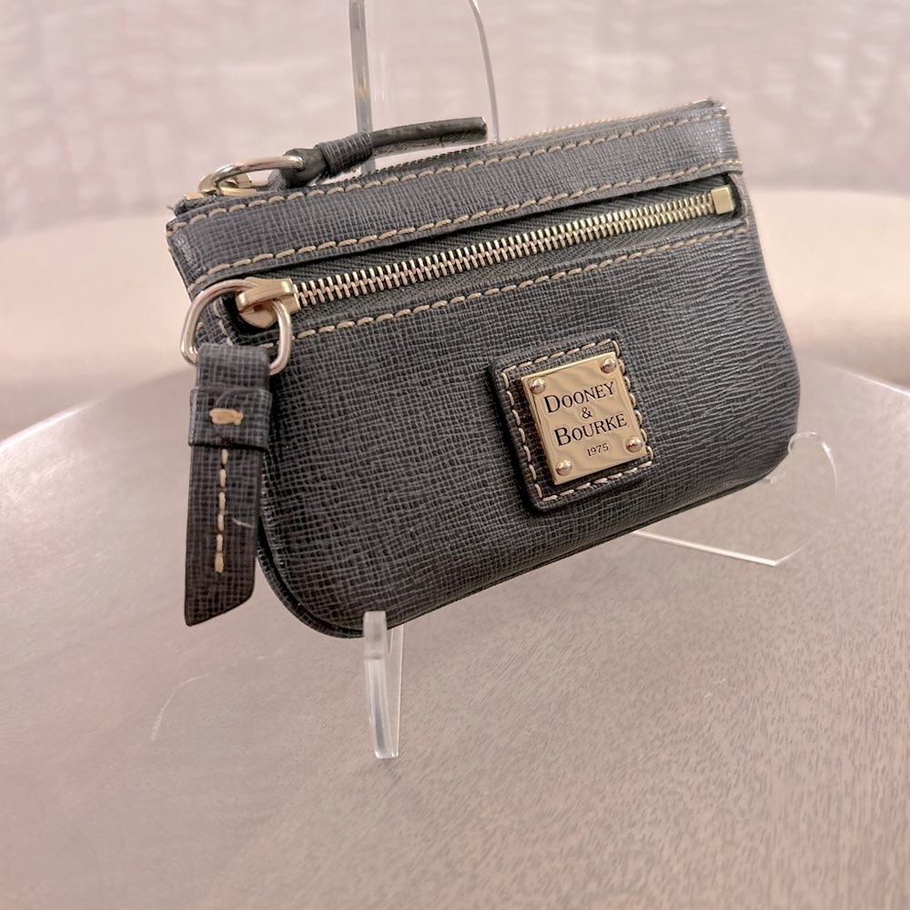 Dooney And Bourke Saffiano Leather Small Coin Case In Dark Gray